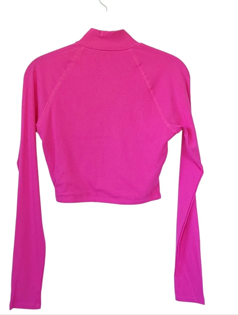 Naked Wardrobe NWOT Hot Pink Ribbed 1/2 Zip Crop Mock Neck Top Y2K Baddie L - Picture 4 of 12